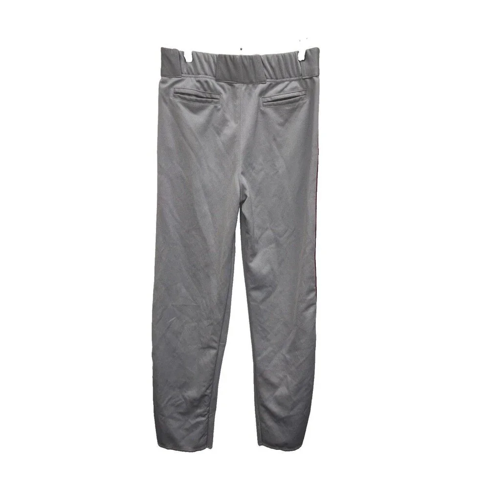 Baseball Pants Gray Red Piping Zip Snap Youth L Stretch Pockets 31X33